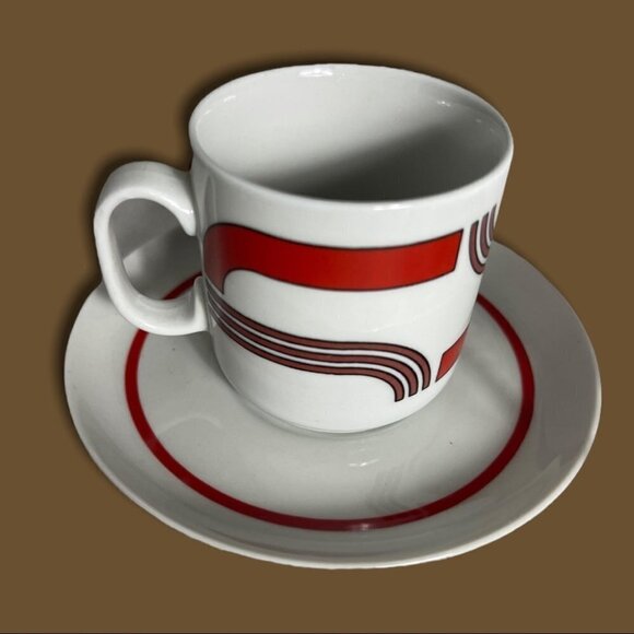 TOGNANA China Vintage Retro 4 piece Espresso Set Red and Brown - Picture 3 of 10